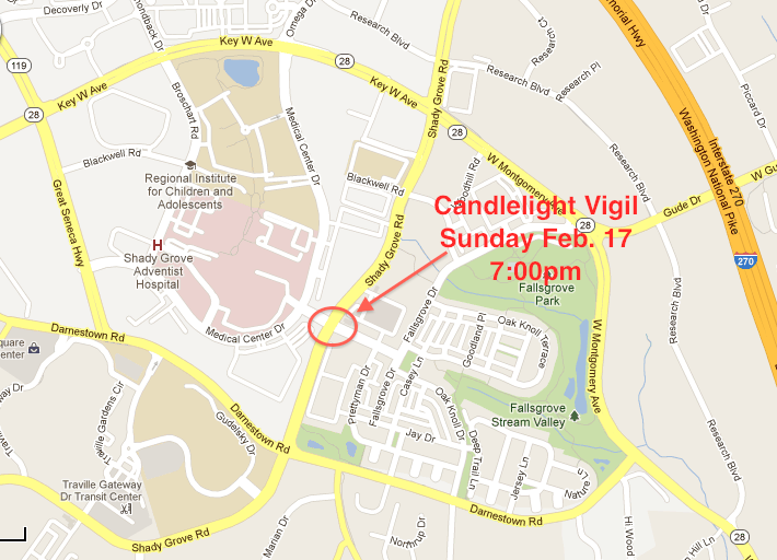 Candlelight Vigil for Woman and Unborn Child At Shady Grove Hospital Sunday Night